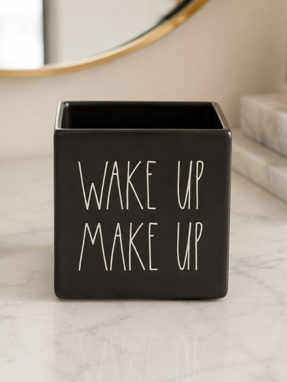 Rae Dunn Wake Up Make Up Black Ceramic Makeup Brush Holder 3.5” NWT